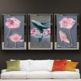 Pembe Gül ve Balina Temalı Aynalı Çerçeveli 3 lü Kanvas Tablo Seti 150x70 cm SETS0250
