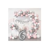 Pembe Gümüş Doğum Günü Balon Zincir Set, 6