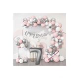 Pembe Gümüş Doğum Günü Balon Zincir Set, 7