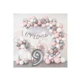 Pembe Gümüş Doğum Günü Balon Zincir Set, 9