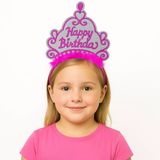 Pembe Happy Birthday Prenses Tacı – Doğum Günü Taç Aksesuarı (5433)