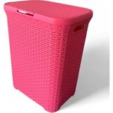 Pembe, Hasır Desenli Kapaklı Çamaşır Sepeti – 55X43X33CM - 55x53x33