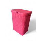 Pembe, Hasır Desenli Kapaklı Çamaşır Sepeti – 55x43x33cm