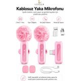 Pembe Kablosuz Yaka Mikrofonu 2.4g Type-C / Lightning Uyumlu Gürültü Azaltmalı Mini Vlog Canlı Yayın Röportaj Mikrofonu