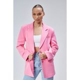 Pembe Kadın Düğmeli Oversize Blazer Ceket - XL