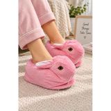 Pembe Kadın Sevimli Tavşan Figürlü Sessiz Kaydırmaz Taban Peluş Ev Pandufu