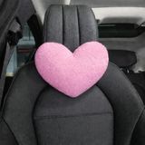 Pembe Kalp Araç Boyun Yastığı, Peluş Kumaş, Evrensel Uyum, 2 Adet