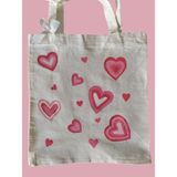 Pembe Kalp Desenli Ham Bez Çanta 35*40 Cm - 044-Pembe