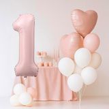 Pembe Kalp Rakam Folyo Balonlu Yaş Balon Set - 1