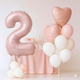 Pembe Kalp Rakam Folyo Balonlu Yaş Balon Set - 2