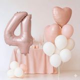 Pembe Kalp Rakam Folyo Balonlu Yaş Balon Set - 4