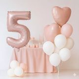Pembe Kalp Rakam Folyo Balonlu Yaş Balon Set - 5