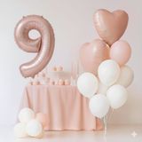 Pembe Kalp Rakam Folyo Balonlu Yaş Balon Set - 9