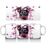 Pembe Kalpler Arasından Bakan Rottweiler – Baskılı Kahve Kupası - Renkli