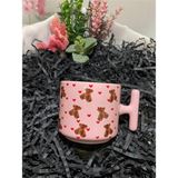 Pembe Kalpli Ayıcık Kupa Bardak - Arkadaşa ve Sevgiliye Özel Hediye - Renkli - 300 cc