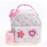 Pembe Kalpli Quilted Mini Sırt Çantası, Fiyonk ve Ponpon Detaylı | Çiçek Nakış Detayı, Fermuarlı Ön Cep, Altın Rengi Aksesuar, Kız Çocuk İçin, Beyaz ve Pembe Renk