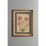 Pembe Karanfil Motifi - Vintage Desenli Çerçeve - İnce Model, Altın1, 21 x 30