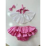 Pembe Kareli Crop Takım Kız Bebek Elbise,doğum Günü Elbise,fotoğraf Çekim Elbise,0-7 Yaş Uygun - 6 - 9 Ay