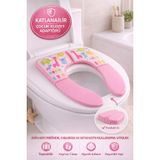 Pembe Katlanabilir Çocuk Klozet Adaptörü Taşınabilir Kaymaz Tuvalet Eğitimi Aparatı TPC-TP631PMB