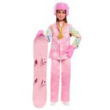 Pembe kayak montu, pantolonu, botları ve renk değiştiren snowboard dahil 10'dan fazla aksesuarıyla Barbie Kariyer Bebekleri snowboard sporcusu bebek, JKF78