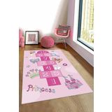Pembe Kaymaz Tabanlı Seksekli Oyun Halısı Çocuk Halısı KD065