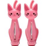 Pembe Kedi Şeklinde Havlu Mandalı, Plaj ve Çamaşır Için Dekoratif Plastik Klips, 2'li Set