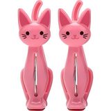 Pembe Kedi Şeklinde Havlu Mandalı, Plaj ve Çamaşır Için Dekoratif Plastik Klips, 2'li Set - 1 kg