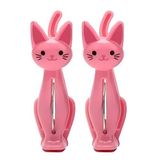 Pembe Kedi Şeklinde Havlu Mandalı, Plaj ve Çamaşır için Dekoratif Plastik Klips, 2'li Set