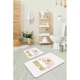 Pembe Kedi Temalı Banyo Halısı Klozet 2'li Paspas Seti BS260