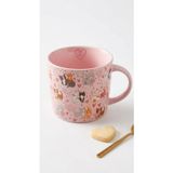 Pembe Kedi ve Kalp Desenli Seramik Kupa, 14x10 cm, Sevimli Kedi Figürlü Kahve ve Çay Bardağı