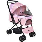 Pembe Kedi ve Köpek Taşıma Arabası, 42X63X89 Cm, Konforlu ve Şık Tasarım - Ahşap - Bej
