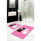 Pembe Kedili Banyo Halısı Klozet Takımı Paspas Seti BS262