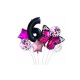 Pembe Kelebek Balon Set Yıldız Balon Folyo Set Doğum Günü Set Yaş 6