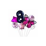 Pembe Kelebek Balon Set Yıldız Balon Folyo Set Doğum Günü Set Yaş 8