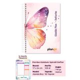 Pembe Kelebek Spiralli Günlük Planlama Defteri - 100 Sayfa - 17X24 Planlayıcı Defter