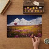 Pembe Kır Çiçekleri - Karlı Dağlar Tasarımı 240 Parça Ahşap Puzzle Ahşap Kutuda MP10114