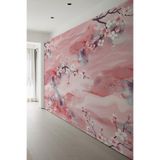 Pembe Kiraz Çiçeği Desenli Tekstil Duvar Kağıdı, 300 x 280