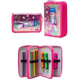 Pembe Kız Desenli Pvc Üç Bölmeli Kız Çocuk Organizer Kalemlik Kalem Kutusu -CP7002 - Renk