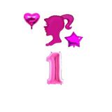 Pembe Kız Karakter Kalp Yıldız Rakam Folyo Balon Seti Yaş 1