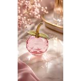 Pembe Kristal Elma Biblo Orta Boy 8.5 Cm Dekoratif Cam Elma Süsü Gold Yapraklı Vitrin
