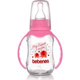 Pembe Kulplu Cam Biberon 120 Ml, Sağlıklı ve Şık Tasarım - Ahşap - Bej