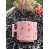 Pembe Kupa Bardak - Yılbaşı Ağacı, Kardan Adam, Kurabiye Desenli, Yeni Yıl ve Özel Günler Için - Renkli - 300 cc