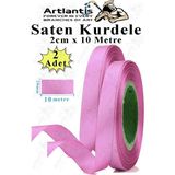 Pembe Kurdele Saten 2 cm 10 Metre 2 Adet Saten Kurdela Parlak Hediye ve Süsleme Şeridi Süs Paketleme Çiçek Saç El - 2cm x 40 metre - Standart
