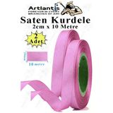 Pembe Kurdele Saten 2 Cm 10 Metre 2 Adet Saten Kurdela Parlak Hediye Ve Süsleme Şeridi Süs Paketleme Çiçek Saç El