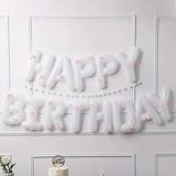 Pembe Kurdeleli Happy Bırthday Beyaz Folyo Balon Seti 33 Parça