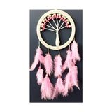 Pembe Kuş Tüylü Hayat Ağacı Düş Kapanı Dream Catcher Duvar Süsü