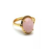 Pembe Kuvars Doğal Taş Ayarlanabilir Gold Renkli Yüzük - Yzk-0243
