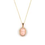 Pembe Kuvars Doğal Taş Gold Renkli Kolye KLY-1034