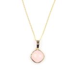 Pembe Kuvars Doğal Taş Gold Renkli Kolye KLY-1240