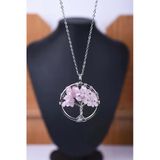 Pembe Kuvars Doğal Taş Hayat Ağacı Kolye Tky0042